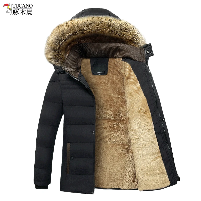 TUCANO/啄木鳥秋冬季中老年棉衣毛领加绒加厚中年男士爸爸装棉袄