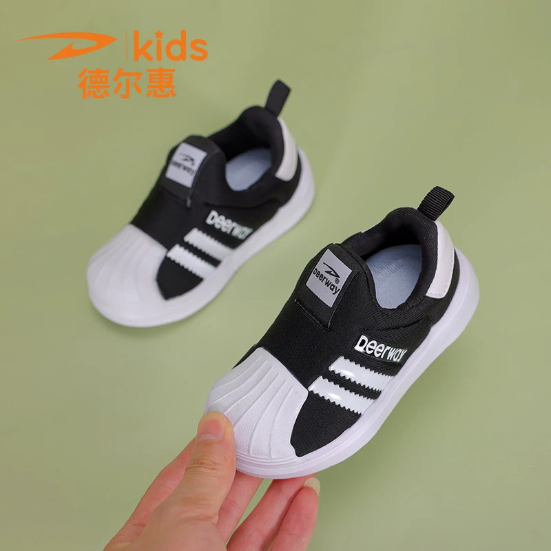 德尔惠新款童鞋一脚蹬新款宝宝鞋女宝运动鞋鞋子儿童男童贝壳头