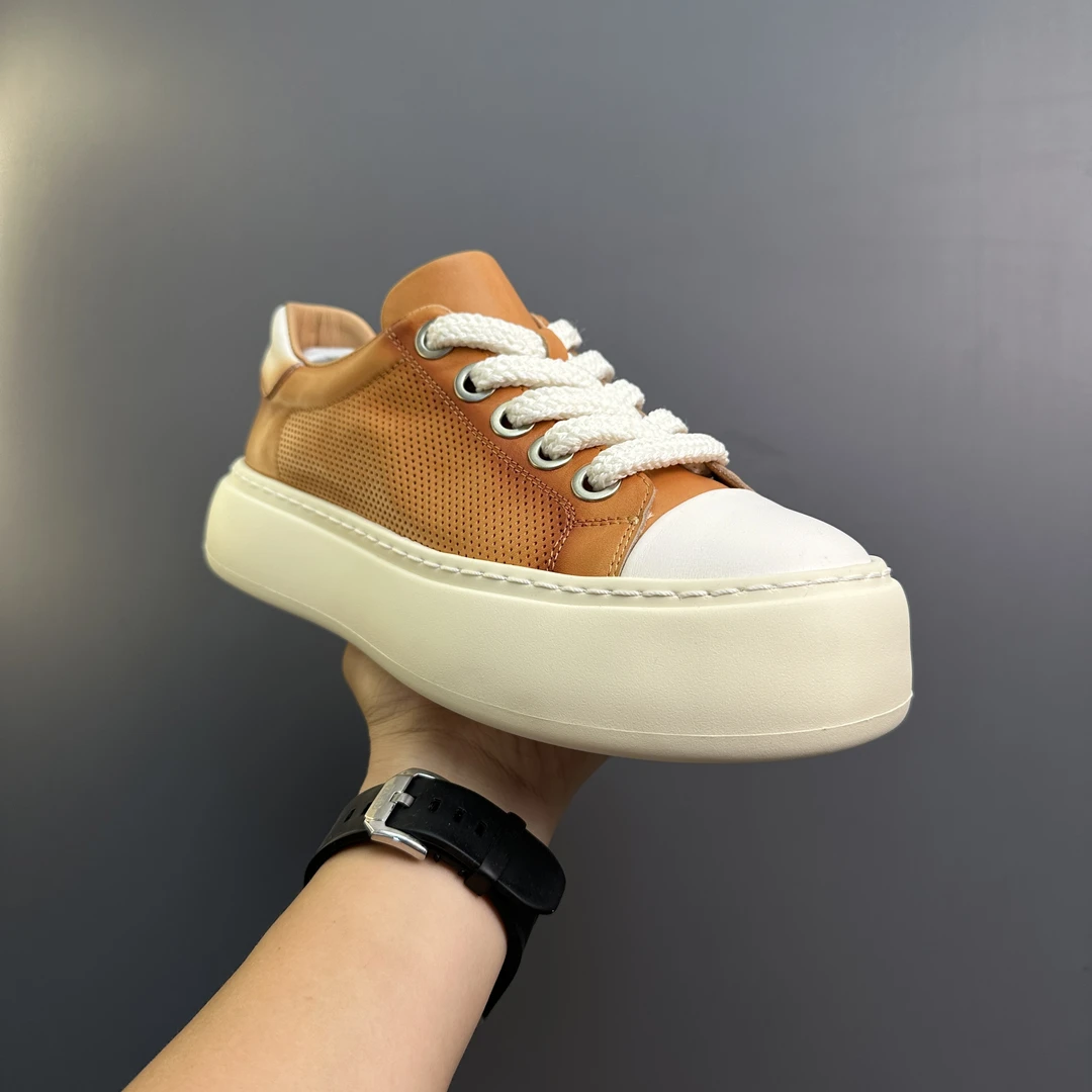 2025新款厚底真皮复古板鞋男款系带百搭休闲鞋透气潮流低帮皮鞋男