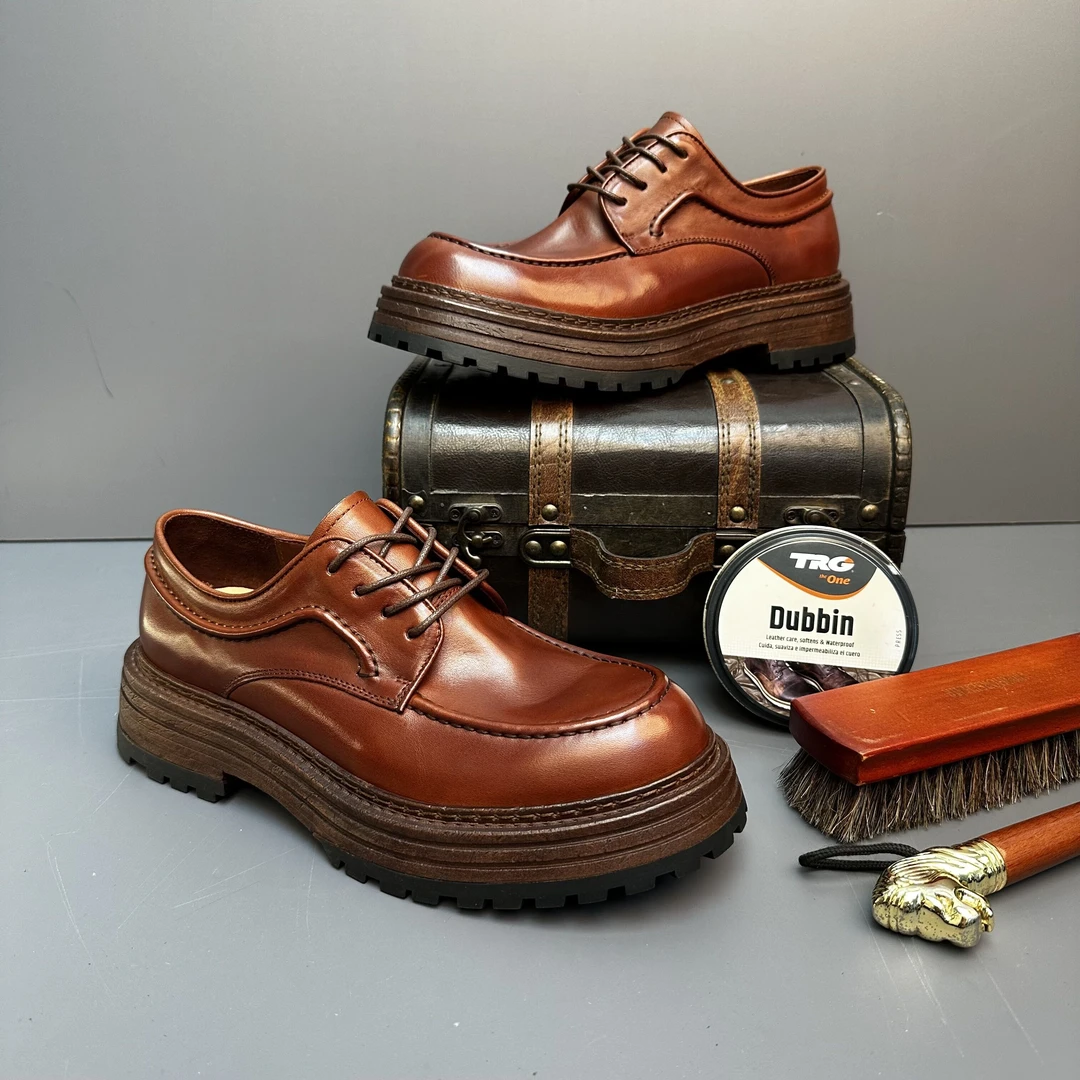 英伦风真皮男鞋复古百搭男士手工潮鞋厚底马丁鞋低帮休闲男皮鞋