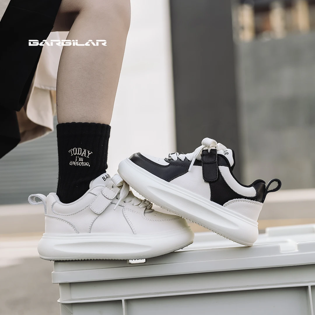 BARBILAR童鞋儿童真皮小白鞋休闲男童大皮超轻软底白色女童运动鞋