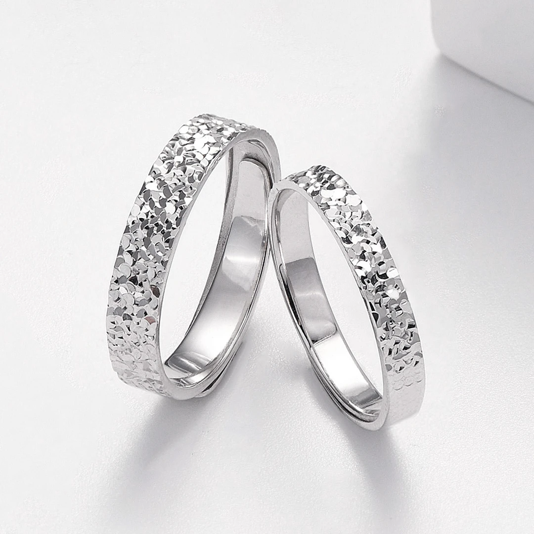 925银戒指 纯银碎冰冰戒指时尚百搭个性情侣对戒简约指环可调节