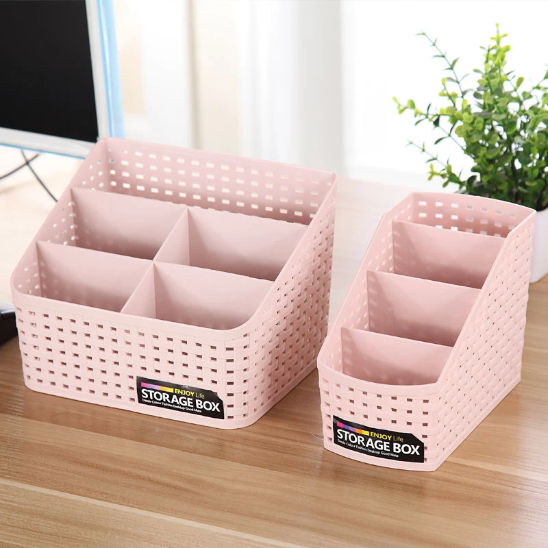 多功能收纳化妆品仿藤编桌面收纳盒摇控器收纳整理架办公客厅浴室