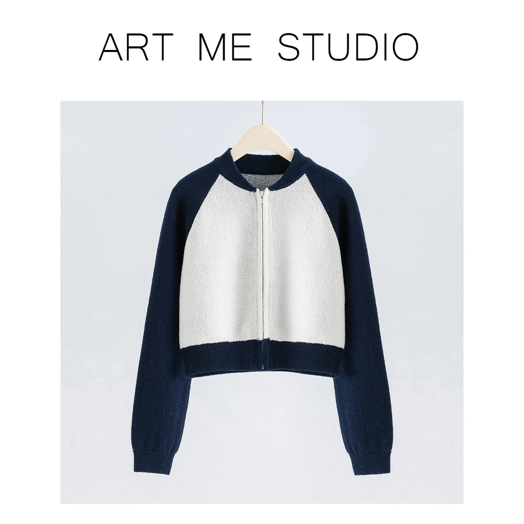 ART ME 瓜瓜呀【拼色棒球服】针织秋冬时尚休闲百搭    qbb178