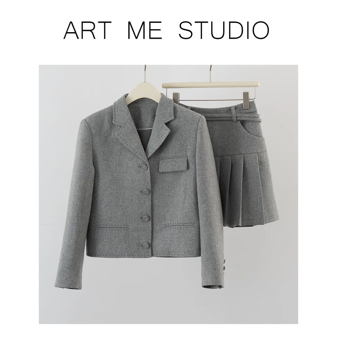 ART ME 瓜瓜呀【曼哈顿学院灰色套装】春秋气质时尚韩版短款c087