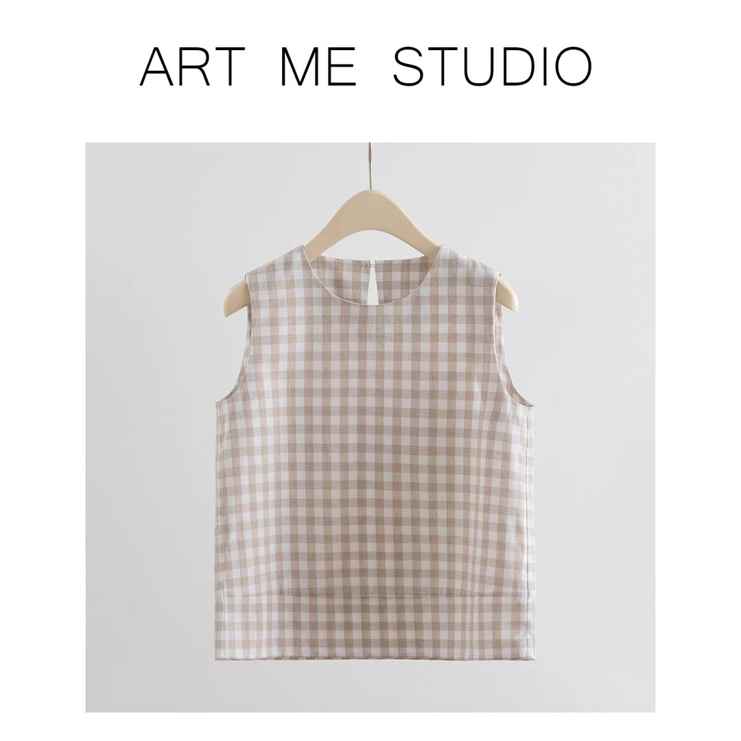 ART ME 瓜瓜呀【亚麻格子上衣】洋气薄款时尚打底夏季格子tn020