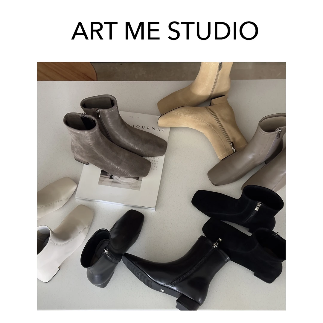ART ME 瓜瓜呀【瘦瘦靴】时尚百搭英伦风真皮粗跟厚底中筒秋冬e004