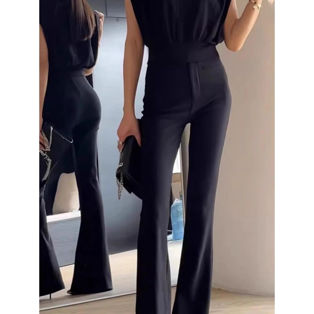 西装喇叭裤女2025早秋新款高腰显瘦垂感小个子黑色休闲拖地微喇裤