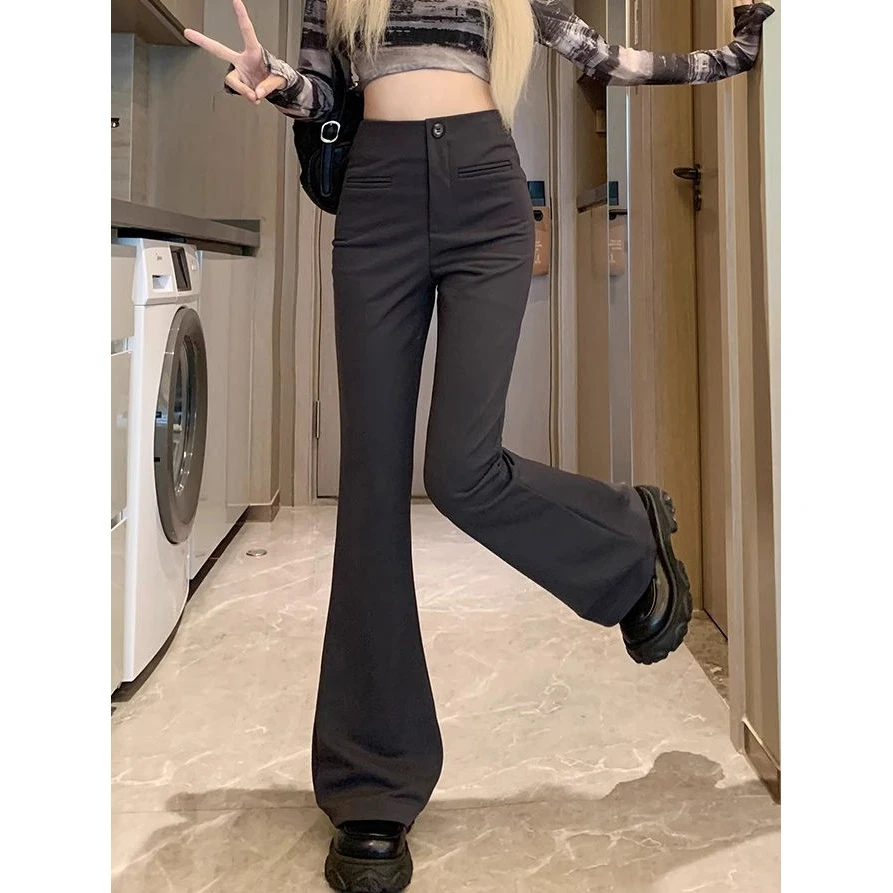 2025春夏新款修身微喇叭裤子女西装裤微喇叭裤高腰显瘦休闲长裤女