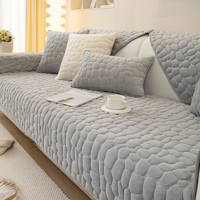 石头纹 沙发垫加厚夹棉防滑北欧简约加厚坐垫冬季毛绒套罩靠背巾