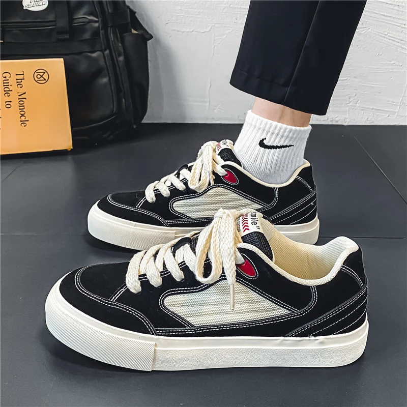 帆布鞋男夏季2024新款透气百搭潮流运动休闲板鞋男士黑色潮鞋子男
