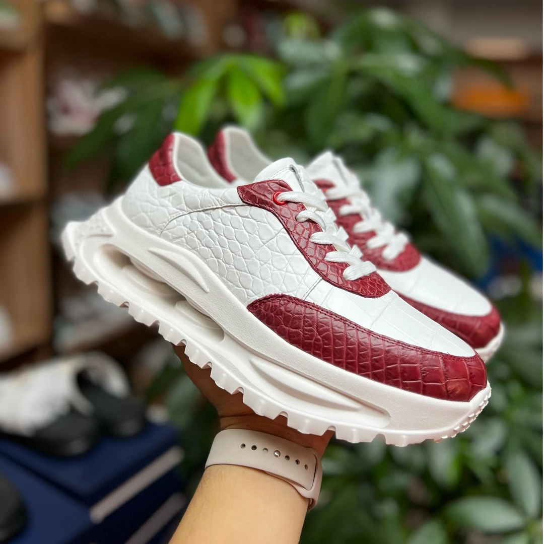 鳄鱼皮运动老爹鞋2025新款真皮皮鞋时尚休闲百搭厚底鳄鱼皮皮鞋男