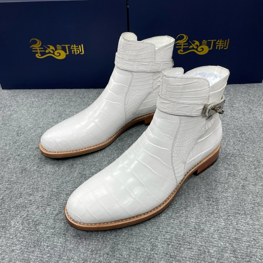 鳄鱼皮马丁靴秋冬休闲男鞋新款厚底丁靴男冬季高帮真皮皮鞋男