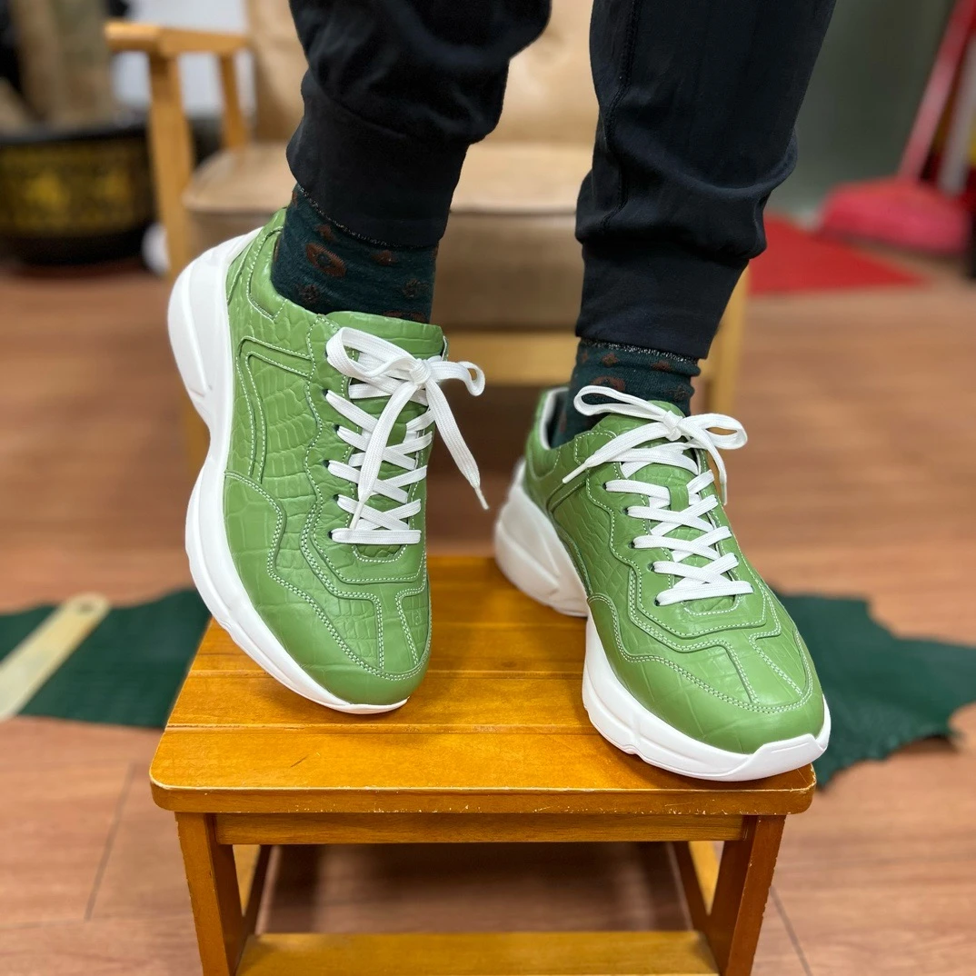 鳄鱼皮运动鞋男款新款百搭休闲皮面厚底鞋子老爹鞋男鞋夏季时尚