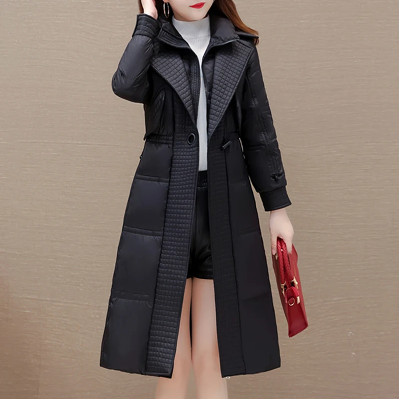 黑色羽绒服女款2024年冬季新款显瘦气质高端白鸭绒保暖收腰外套