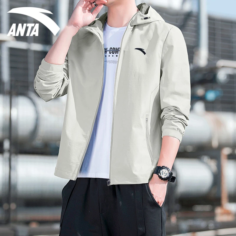 安踏防泼水梭织外套男春季新款拉链运动服户外连帽夹克952517612