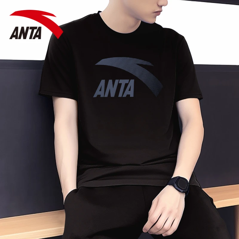 安踏黑色t恤男士半袖夏季新款衣服棉质圆领潮流短袖男装952528120
