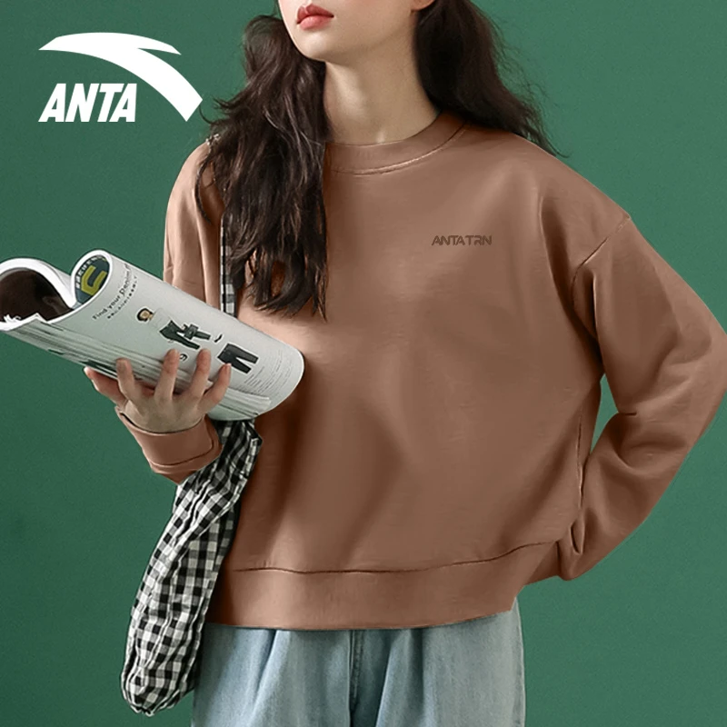 安踏卫衣女秋冬新款圆领宽松休闲长袖t恤户外运动上衣女962457701