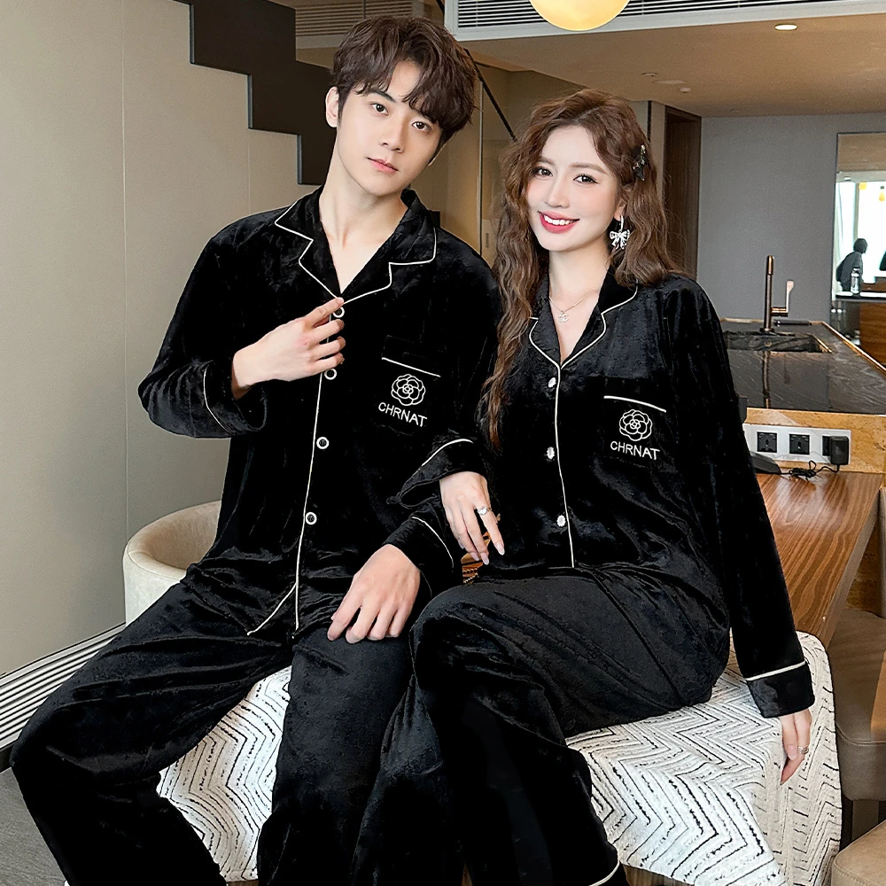 【情侣款】小香风金丝绒睡衣男女春秋2025年新款长袖秋冬家居服套