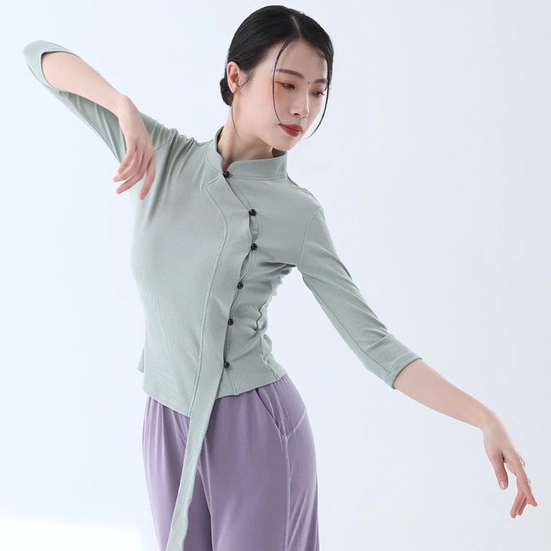 23002衣服春秋舞蹈练功服女中国舞芭蕾舞显瘦中袖舞服上衣