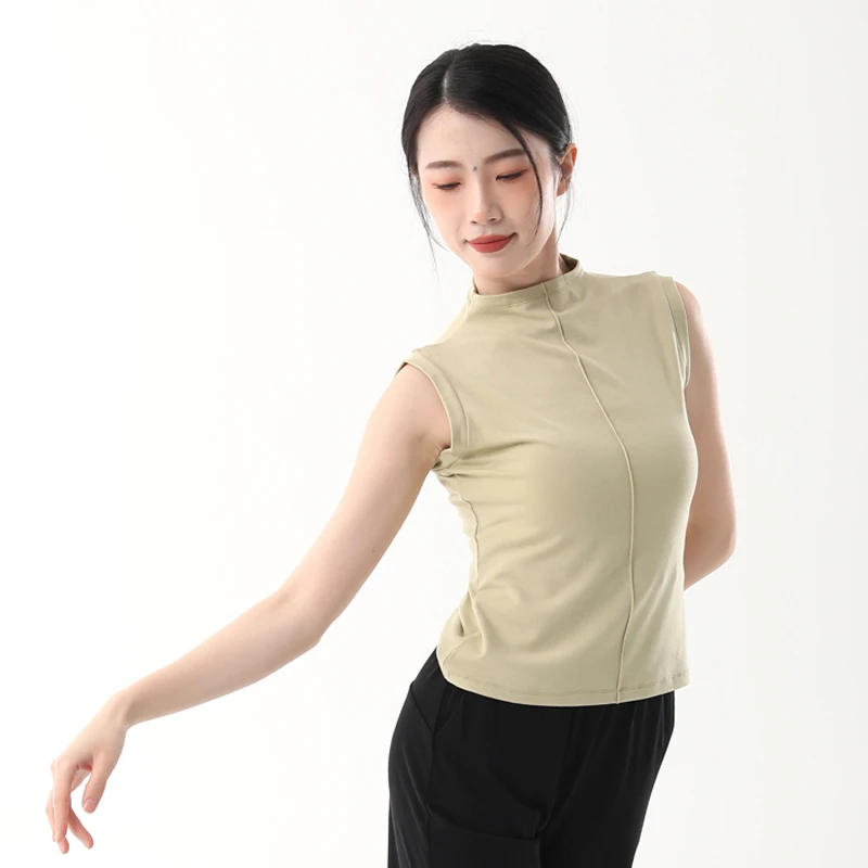23021现代舞蹈练功服瑜伽背心外穿无袖半高领上衣形体艺考练功服