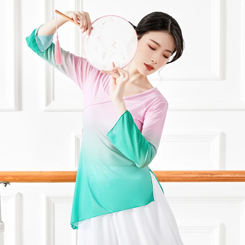 2012古典舞渐变网纱舞蹈服上衣宽松艺考练功服现代舞形体瑜伽服