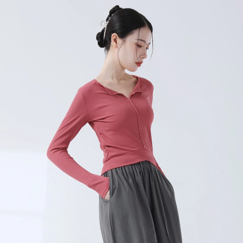 23602长袖形体舞蹈上衣古典舞春秋新款练功服女生日常舞蹈训练服