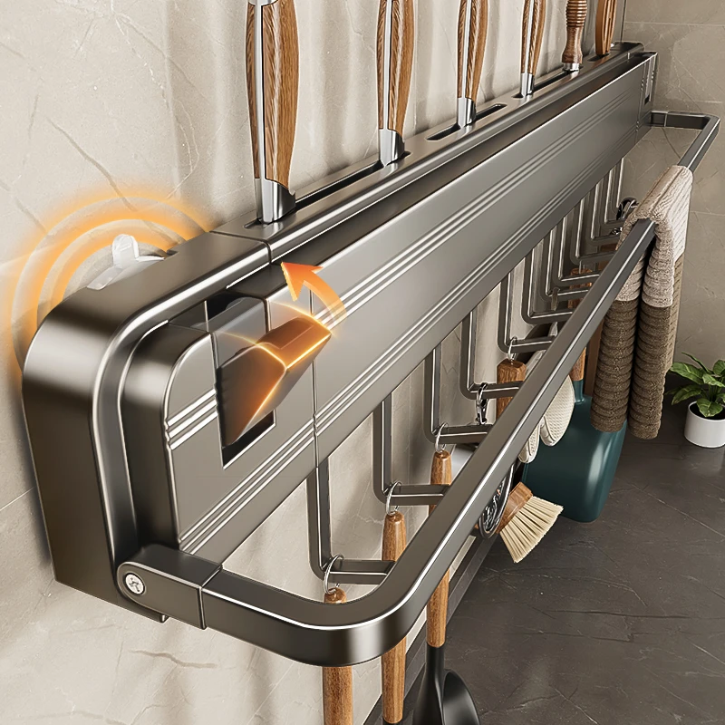 蓝藤厨房吸盘置物架挂钩挂杆免打孔锅铲勺子刀具一体挂架收纳架子