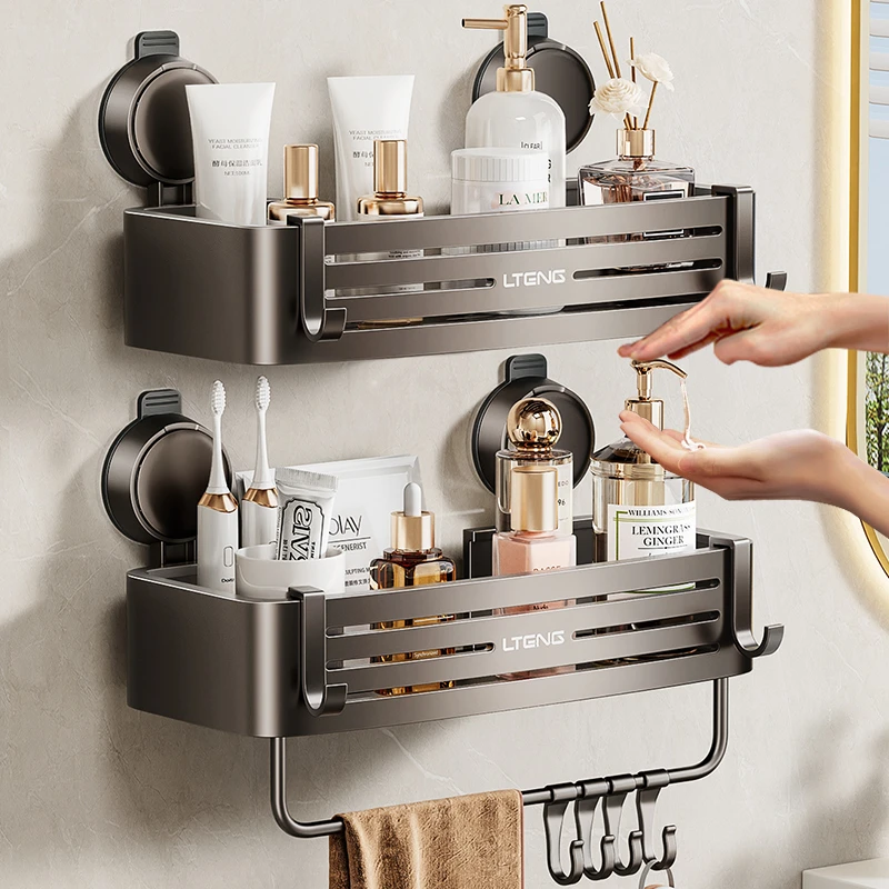 蓝藤卫生间吸盘置物架免打孔卫浴淋浴房沐浴露收纳架子壁挂式挂篮