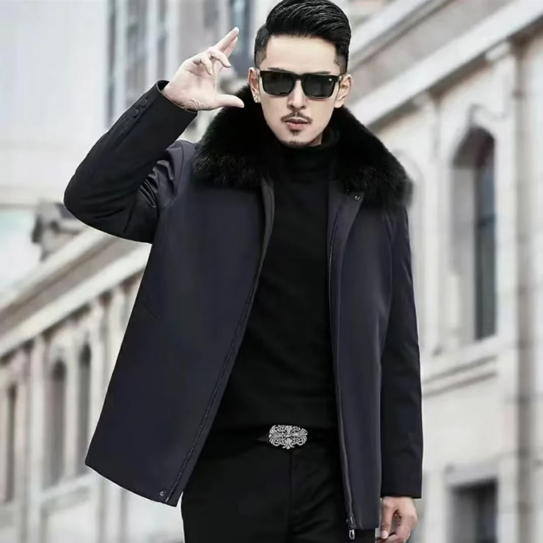 【祥权服装】新款男士中老年爸爸款净版方领加厚保暖商务休闲外套