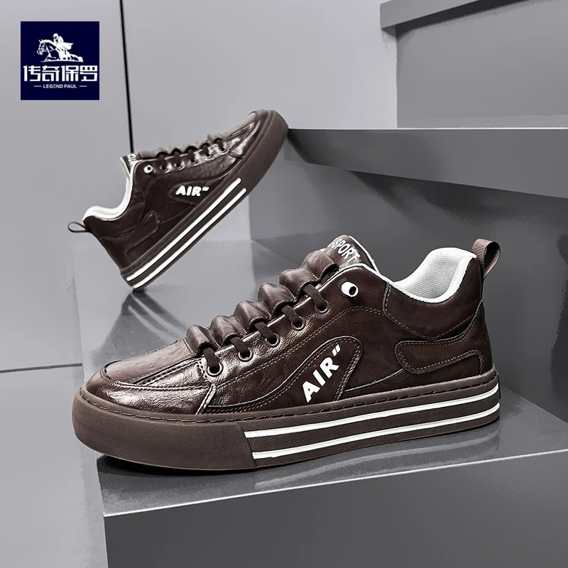 传奇保罗男鞋2024秋冬爆款高档大气皮面鞋潮流一脚蹬跑步休闲板鞋
