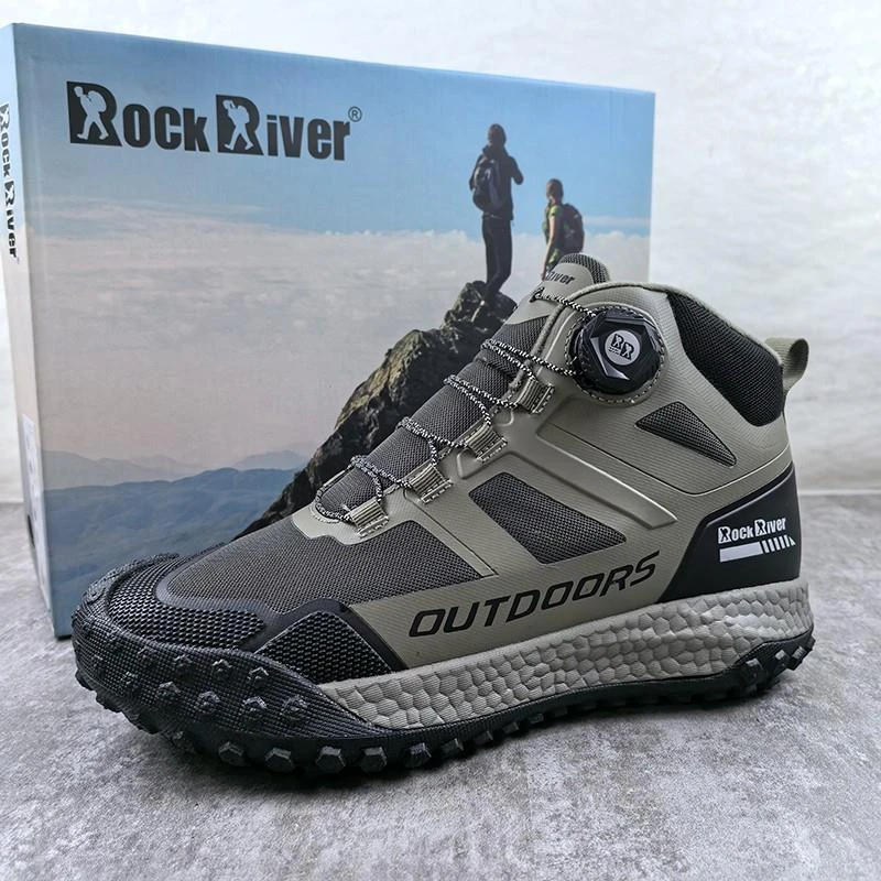 Rockriver登山鞋男冬季防滑耐磨户外高帮越野徒步鞋旋转纽扣运动