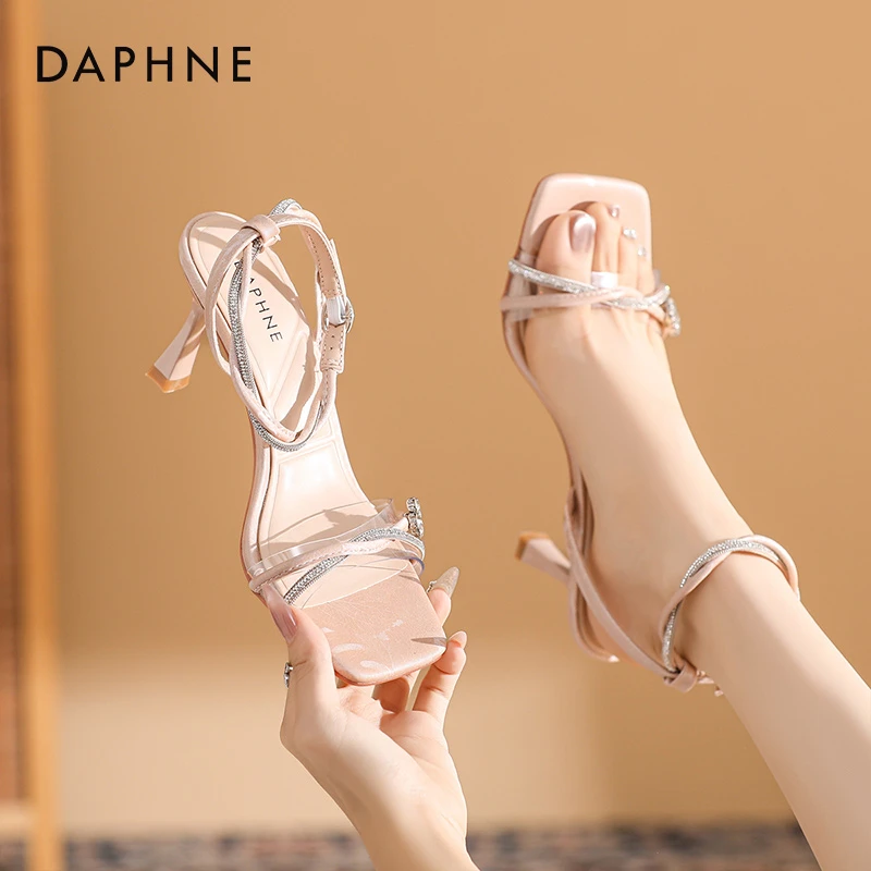 达芙妮凉鞋2025百搭夏季外穿露趾细跟一字带气质高跟鞋时尚性感