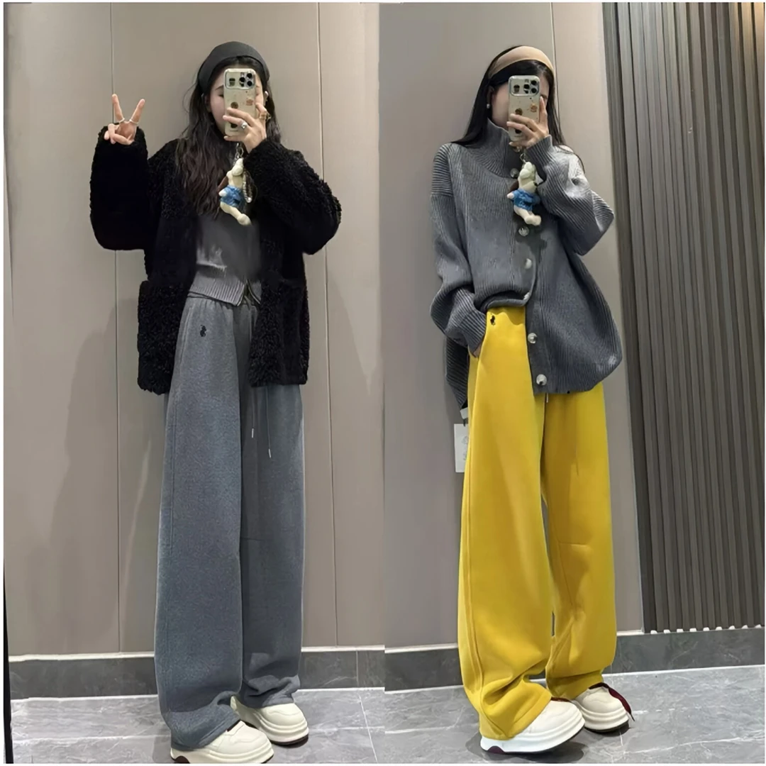 【加绒加厚】126奥粒绒运动卫裤女新款宽松显瘦加绒直筒阔腿休闲裤