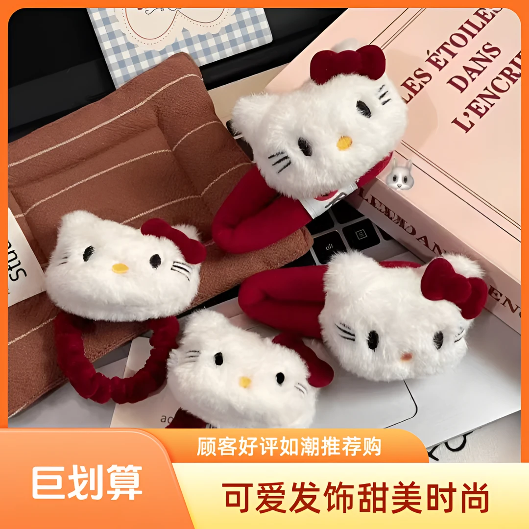 可爱毛绒Kitty甜美安可拉红系蝴蝶结发夹少女刘海卡通BB发饰头饰