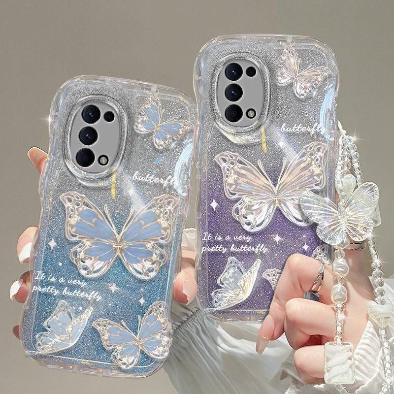 闪粉蝴蝶适用opporeno5手机壳reno5pro女新款5G全包防摔网红可爱