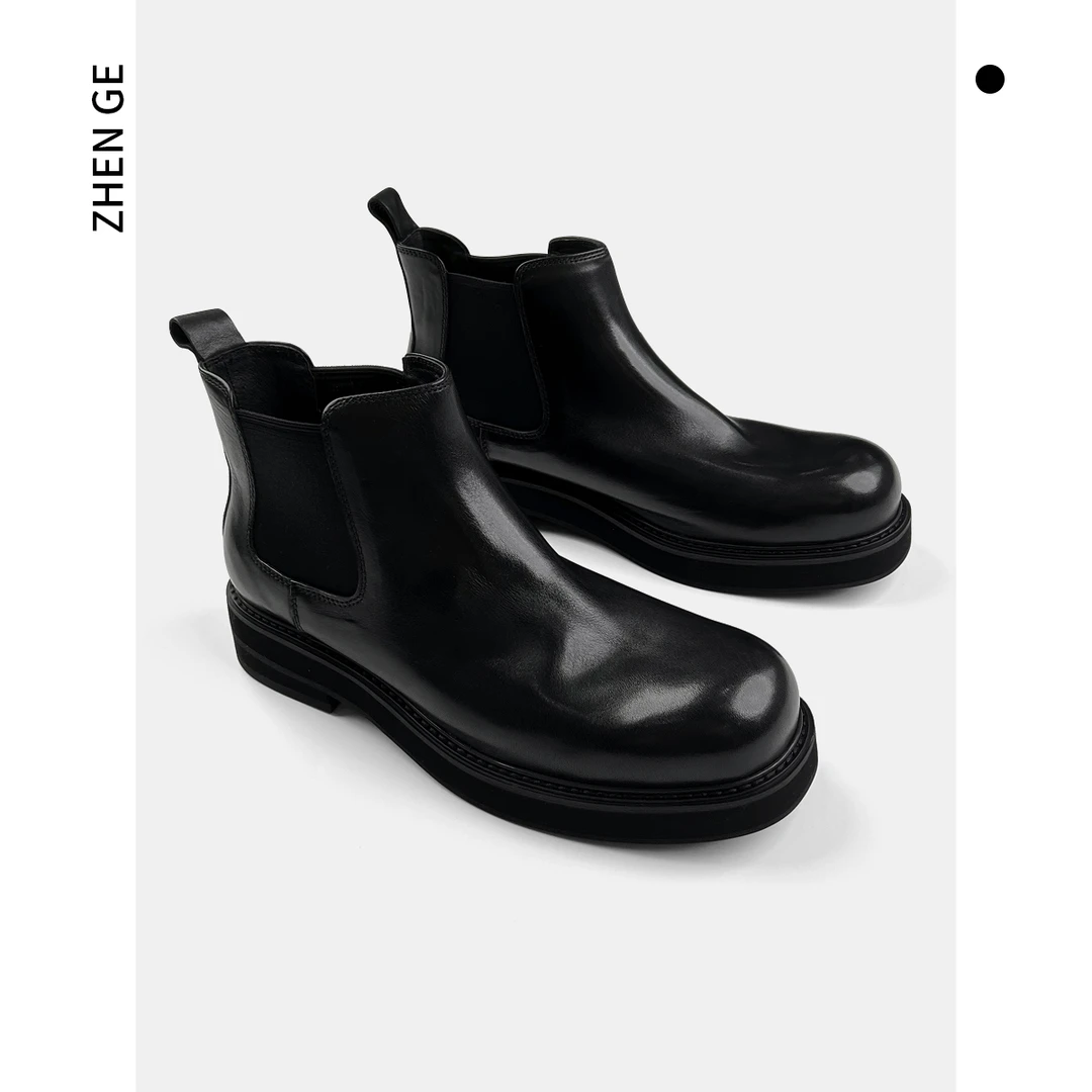ZG定制（厚底 切尔西）男士百搭秋冬英伦风简约复古切尔西皮靴