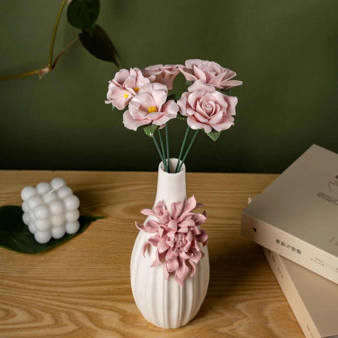 菊花花瓶新家摆件办公室摆件送女生摆件陶瓷花花