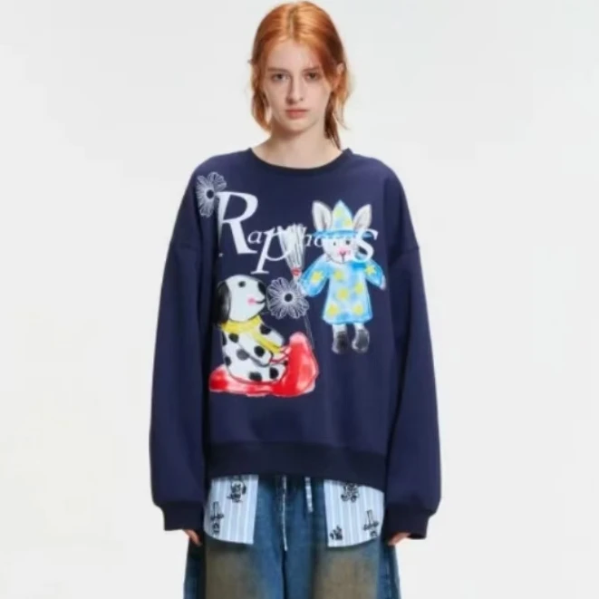 RAPHOTOS女士皇家幼儿园藏青印花圆领宽松卫衣