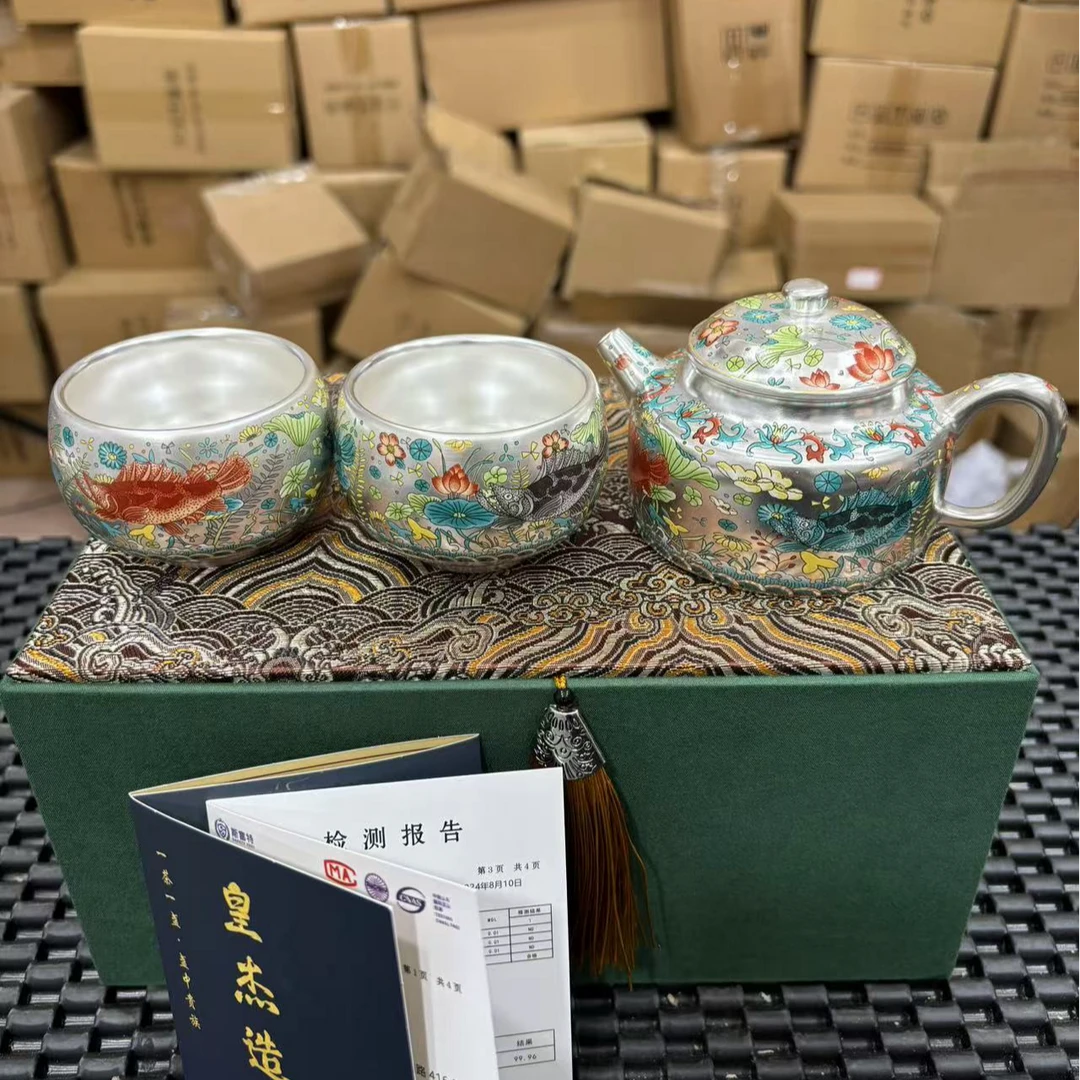 【闪购商品】周鸿杰鱼藻纹鎏银茶壶套组