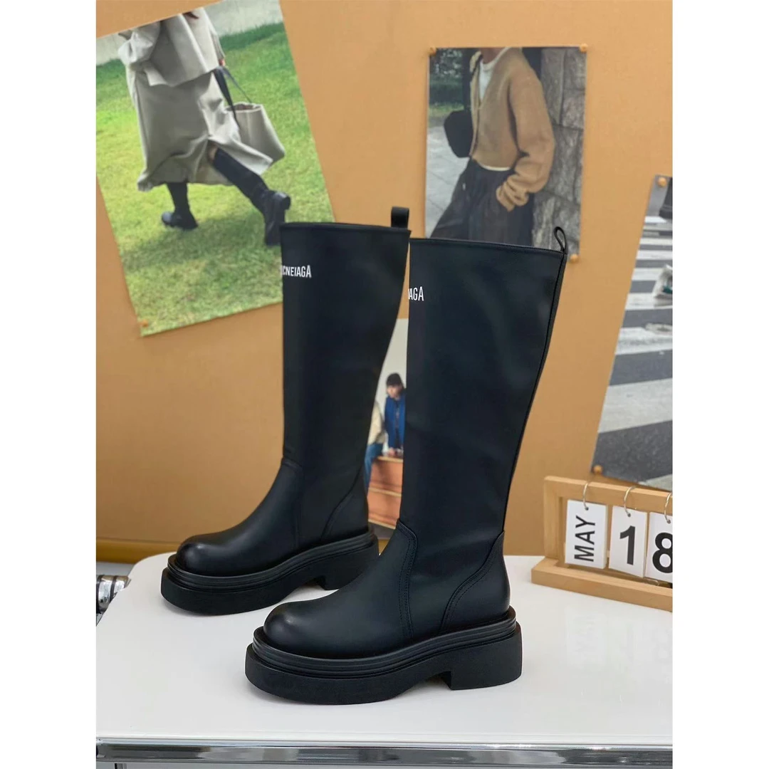 厚底女2024新款秋冬显瘦不过膝长靴粗跟复古高筒骑士靴F9-8096-2