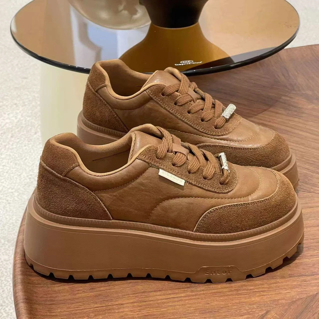 小个子增高厚底板鞋女2024秋季新款系带显脚小透气复古H8-8086-1