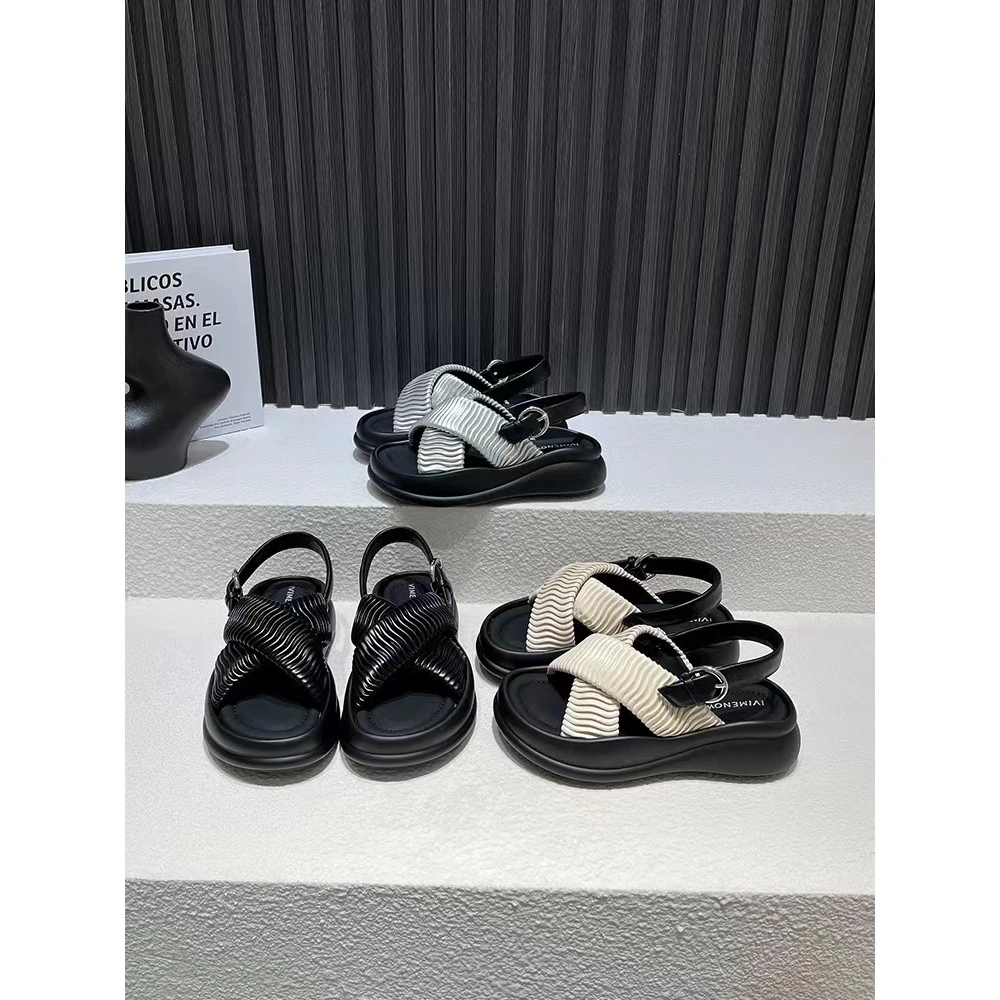 凉鞋女2024夏季新款休闲褶皱松糕底沙滩鞋K7-518-51