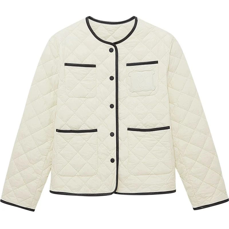 外套春秋专柜新款小香风撞色环保皮边设计女棉服1453