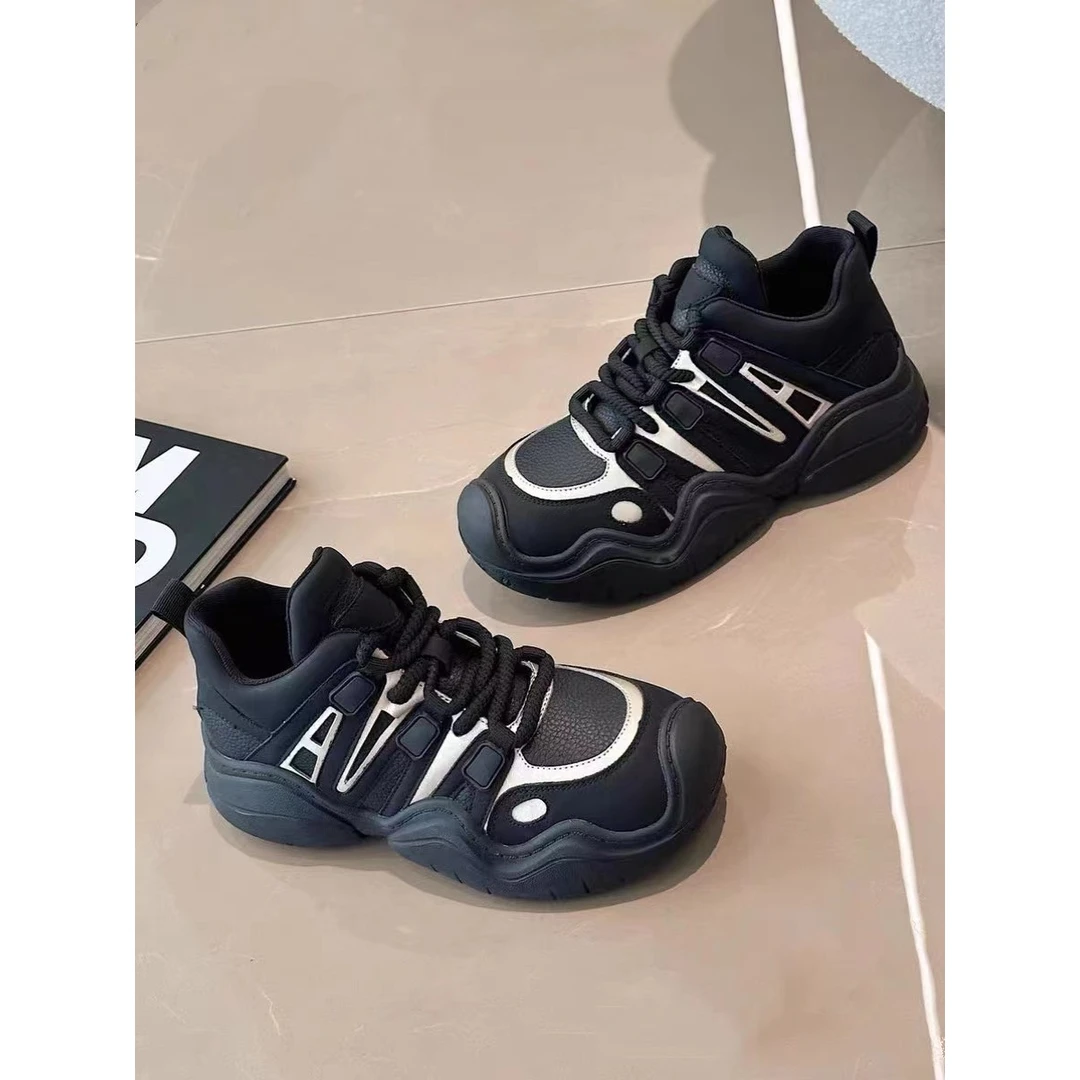 2024新款真皮厚底老爹鞋休闲运动松糕大头丑萌增高板鞋女K3-4255