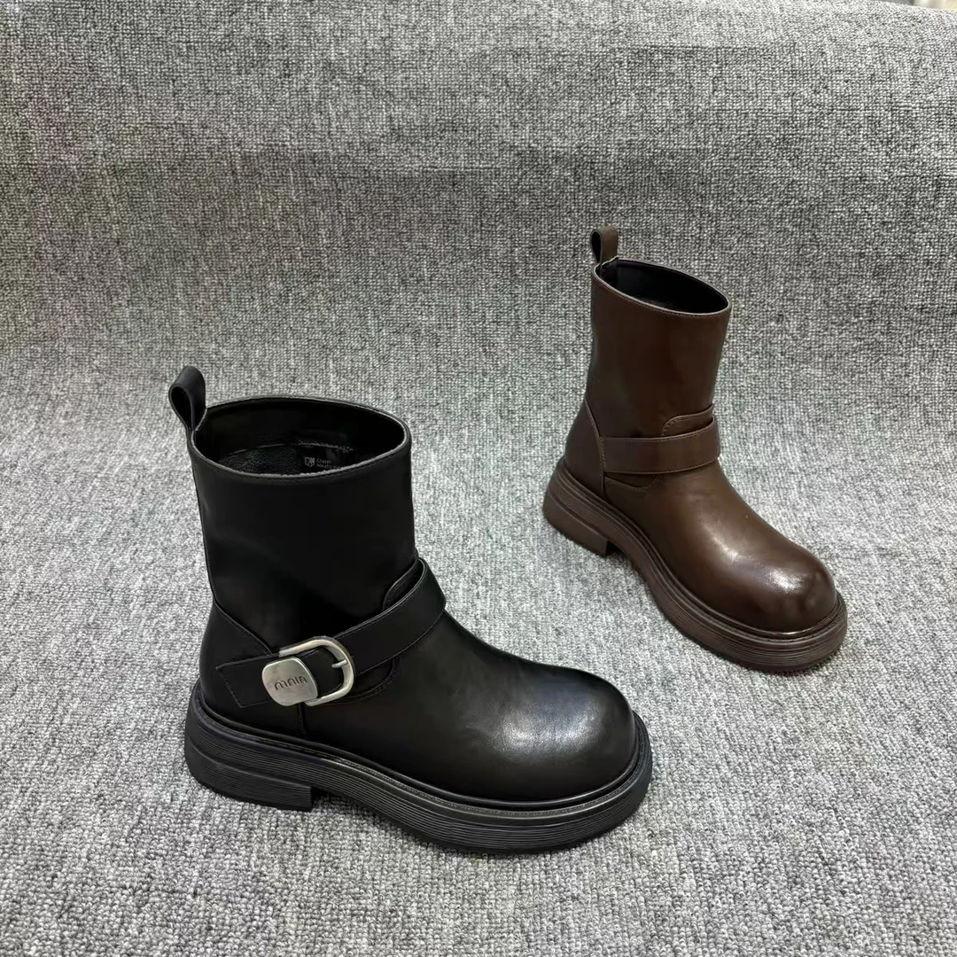 英伦风女复古2024秋季新款厚底烟筒靴休闲短靴百搭机车靴H9-2015