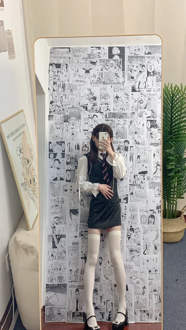 学院风JK连衣裙假俩件泡泡袖包臀短裙修身学生制服辣妹风带领带