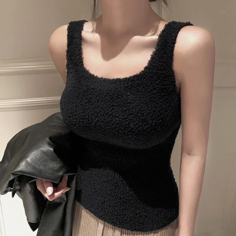 秋冬蓄热加绒羊羔绒保暖内衣女士内搭暖背磨毛打底衫外穿防寒毛衣