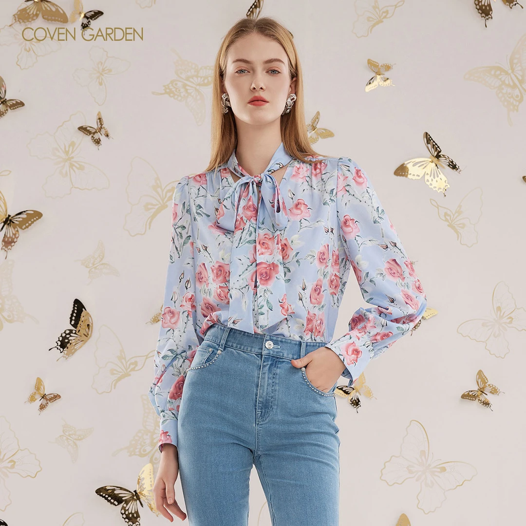 【哥文花园】雅致玫瑰印花长袖衬衫 CLA3012200 COVEN GARDEN