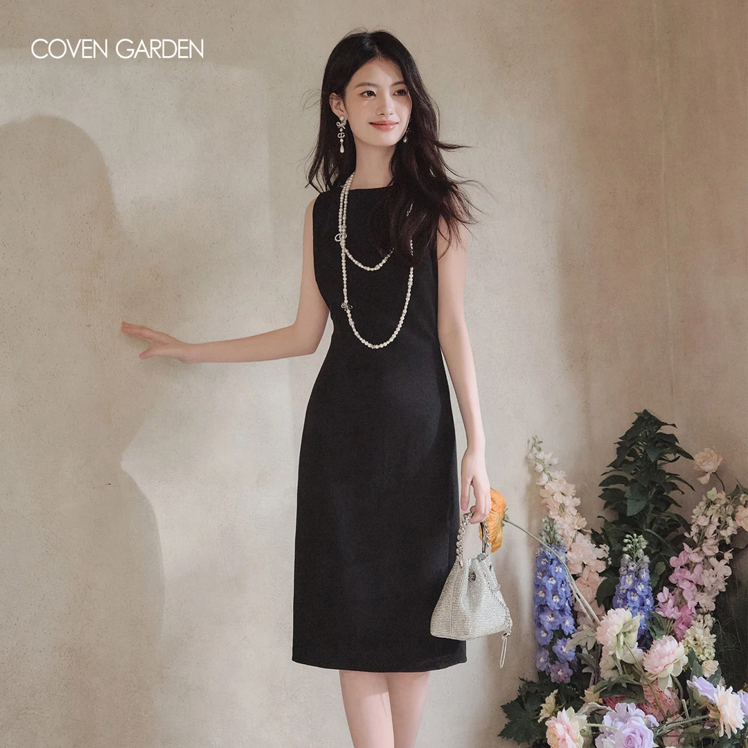【哥文花园】名媛小黑裙无袖醋酸连衣裙 CLA2081350